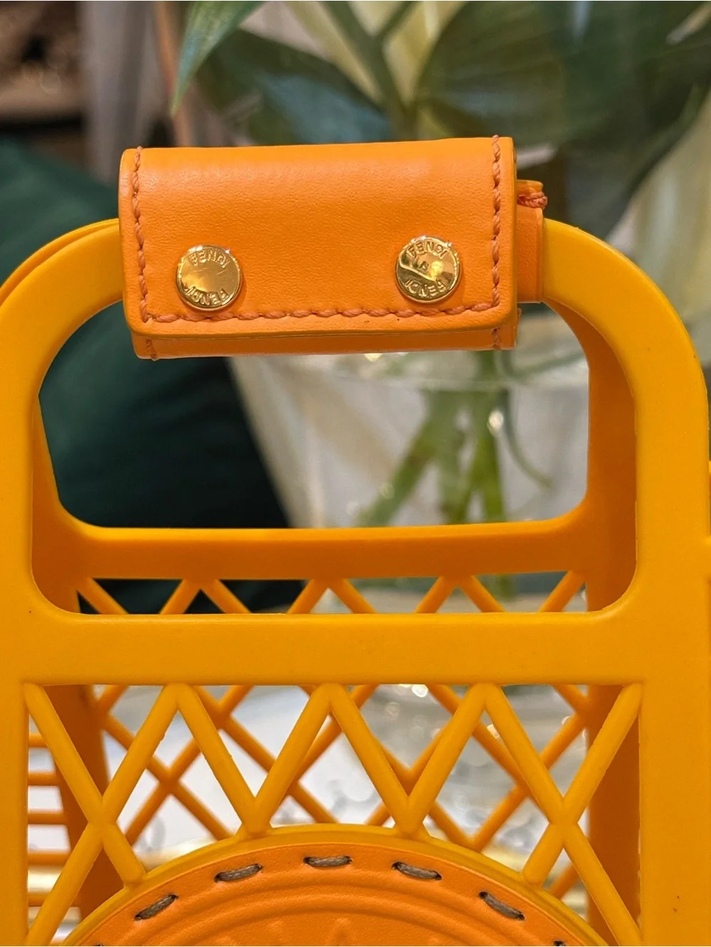 Fendi Yellow-Orange Lattice Logo Tote - Picture 4 of 14